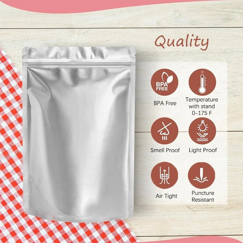 Polyester film bags for food storage, 7 x 10-inch resealable aluminum foil bags