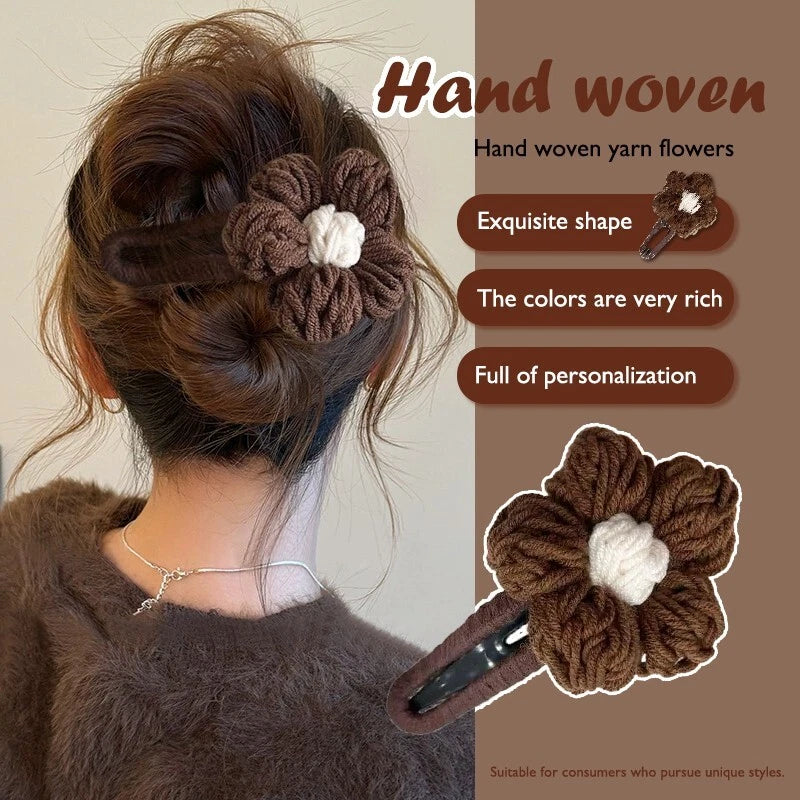 Dark coffee yarn duck Bill with large half tie hair clip fascinator - Women