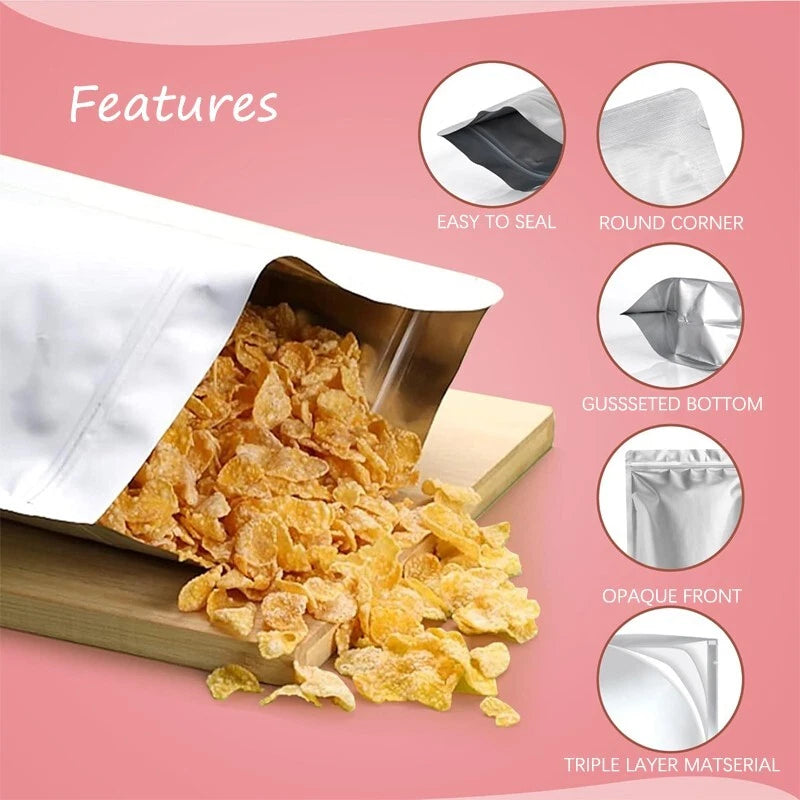 Polyester film bags for food storage, 7 x 10-inch resealable aluminum foil bags