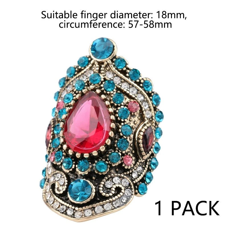 Women's Ring - Vintage Gold plated multi-colored gemstone ring for women