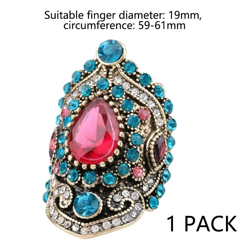 Women's Ring - Vintage Gold plated multi-colored gemstone ring for women