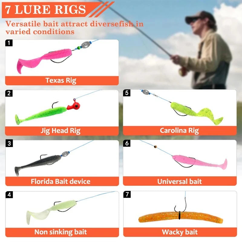 138 Bait sets - Fishing gear box with spoon bait, soft plastic worms and bait