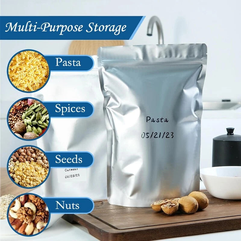 Polyester film bags, aluminum foil, off-white silver food packages, 20 pieces