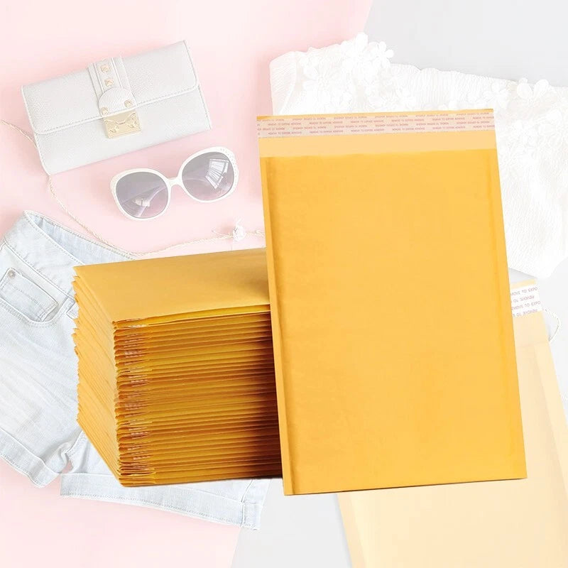 9.5x14.5 yellow cowhide bubble mail padded envelope bag shock-absorbing bag