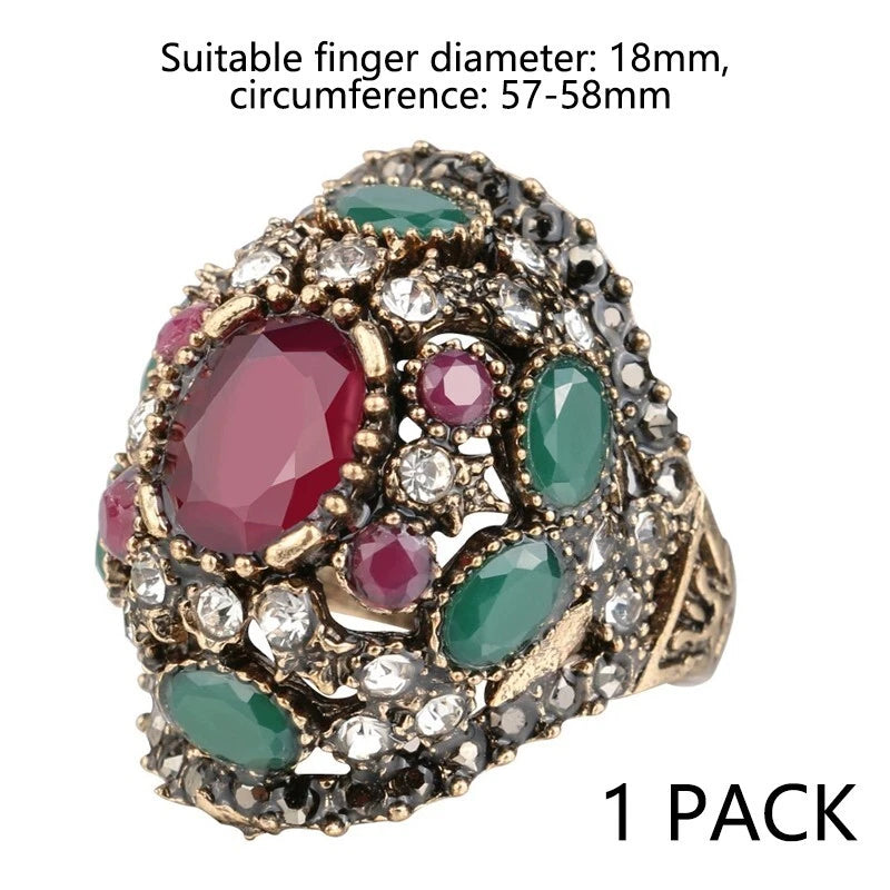 Women's Ring - Vintage Gold plated multi-colored gemstone ring for women