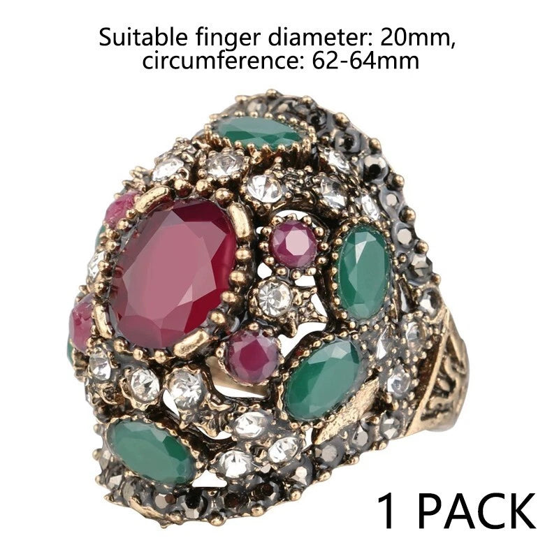 Women's Ring - Vintage Gold plated multi-colored gemstone ring for women