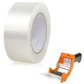 A 50mm × 100-meter box sealed with transparent packaging tape tightly wrapped