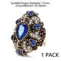 Vintage sapphire wide ring resin crystal ring, women's ring accessories