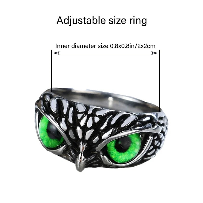 Owl Finger Ring Green vintage opening adjustable for ladies male couple jewelry
