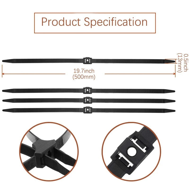 13x500mm Black Nylon Handcuff Straps | Heavy Duty Tie-Down Straps - 4 Pack