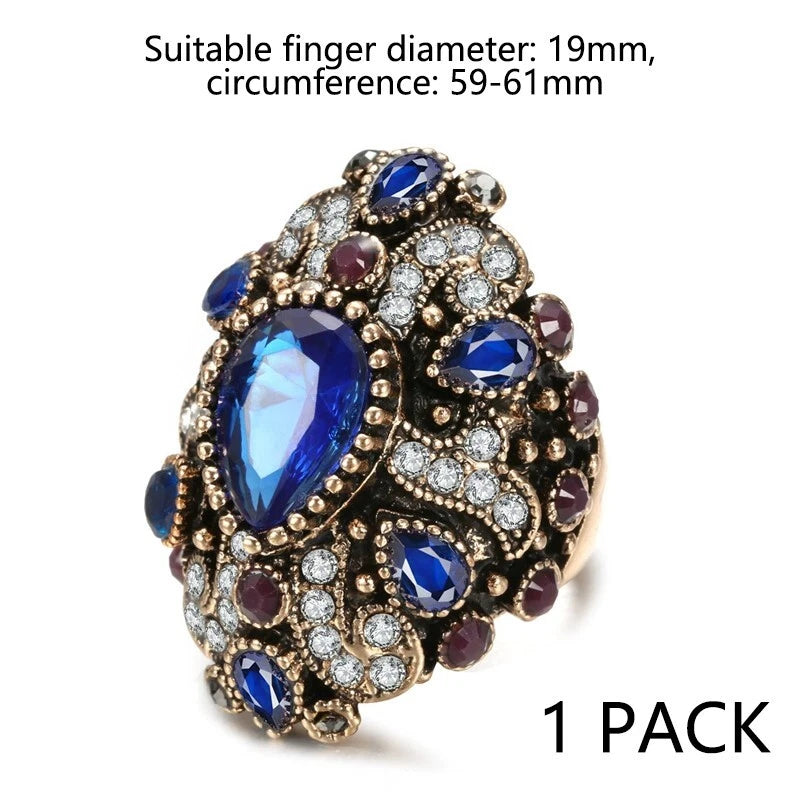 Women's Ring - Vintage Gold plated multi-colored gemstone ring for women