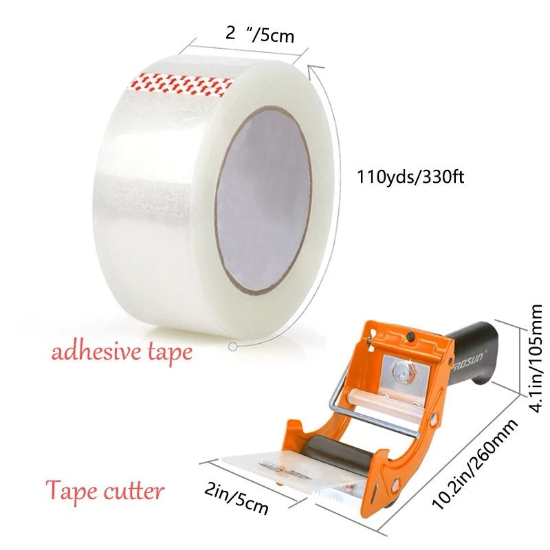 A 50mm × 100-meter box sealed with transparent packaging tape tightly wrapped