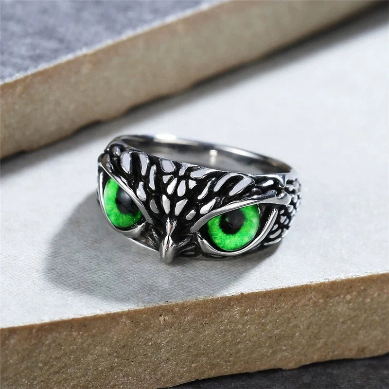 Owl Finger Ring Green vintage opening adjustable for ladies male couple jewelry