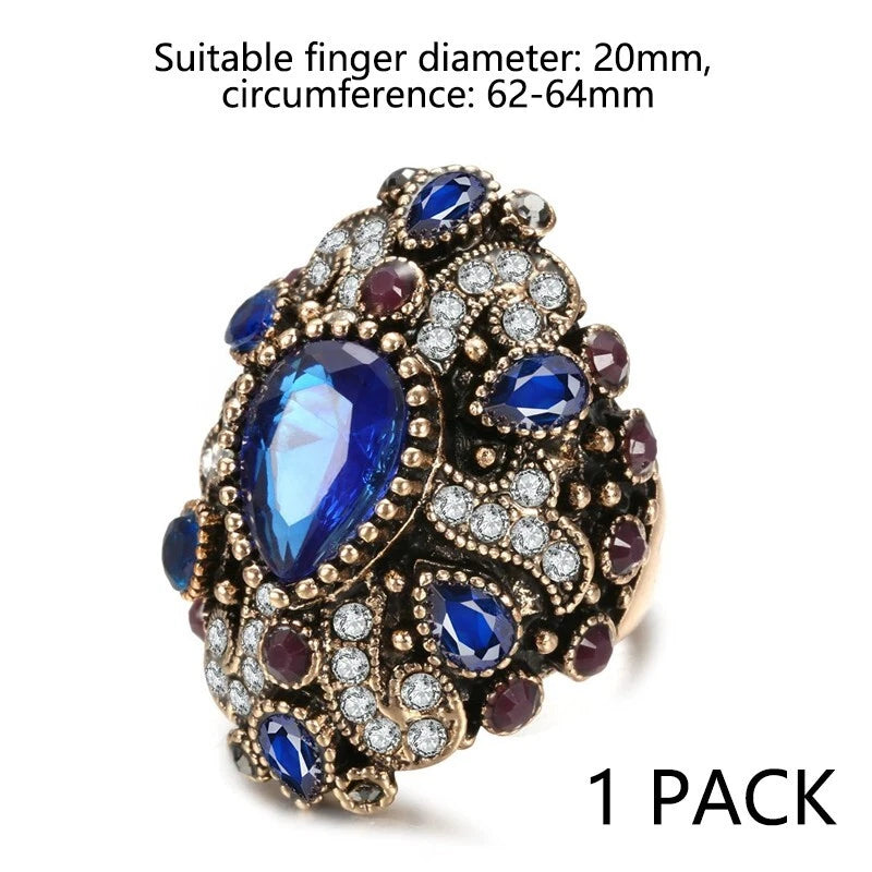 Women's Ring - Vintage Gold plated multi-colored gemstone ring for women