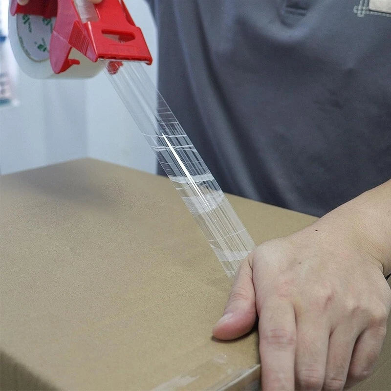 A 50mm × 100-meter box sealed with transparent packaging tape tightly wrapped