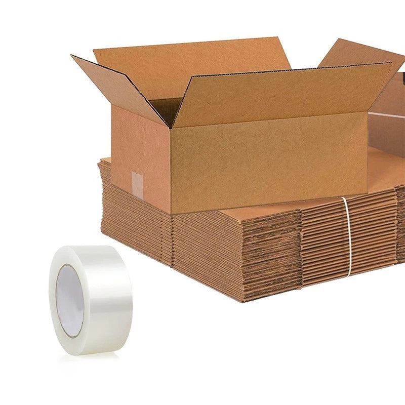 5-Pack 12x9x6-Inch Thick Kraft Paper Moving Boxes with 2-Inch Clear Sealing Tape