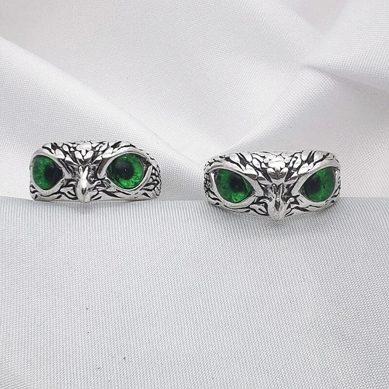 Owl Finger Ring Green vintage opening adjustable for ladies male couple jewelry