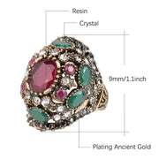 Vintage red turquoise square wide ring crystal zircon ring, women's ring jewelry