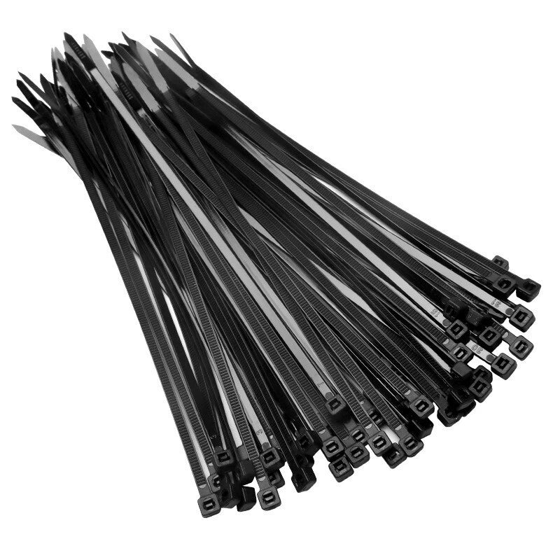 10-inch zipper cable ties, black, suitable for both indoor and outdoor use