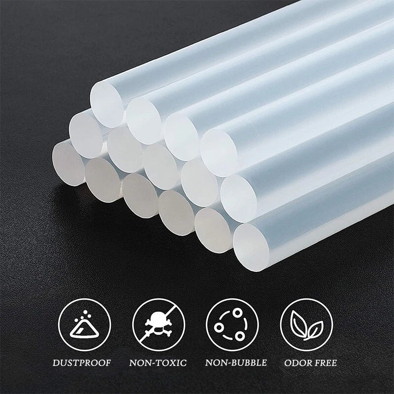 Hot melt glue sticks (5-50 pieces), 0.43 x 10.6 inches, suitable for DIY crafts.