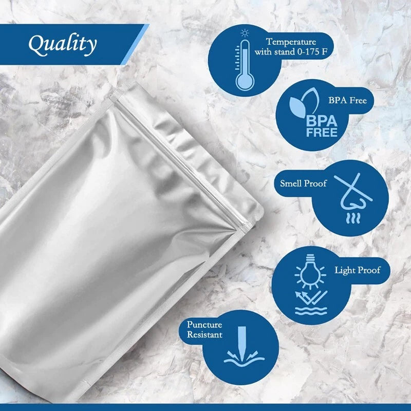 Polyester film bags, aluminum foil, off-white silver food packages, 20 pieces