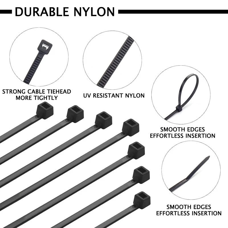 10-inch self-locking zipper cable ties, suitable for homes, garages and workshop