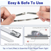 48x200mm Stainless Steel Metal Cable Ties, 300 Pack – Heavy-Duty Fasteners
