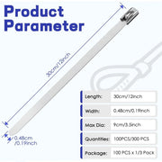 48x200mm Stainless Steel Metal Cable Ties, 300 Pack – Heavy-Duty Fasteners