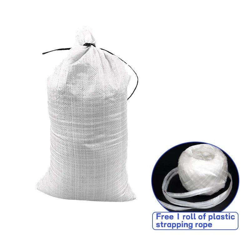White polyethylene woven sandbags, 14 x 26 in (pack of 50)+ 1 roll of tie straps