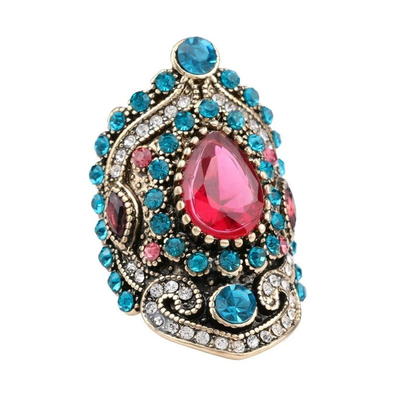 Vintage ruby wide ring Glass white square zircon ring ,Suitable for ladies -one