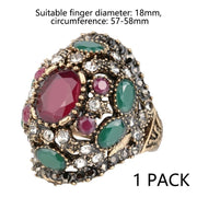 Vintage red turquoise square wide ring crystal zircon ring, women's ring jewelry