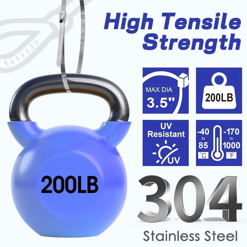 100-Pack Stainless Steel Cable Ties, 4.8x200mm – Durable Metal Ties
