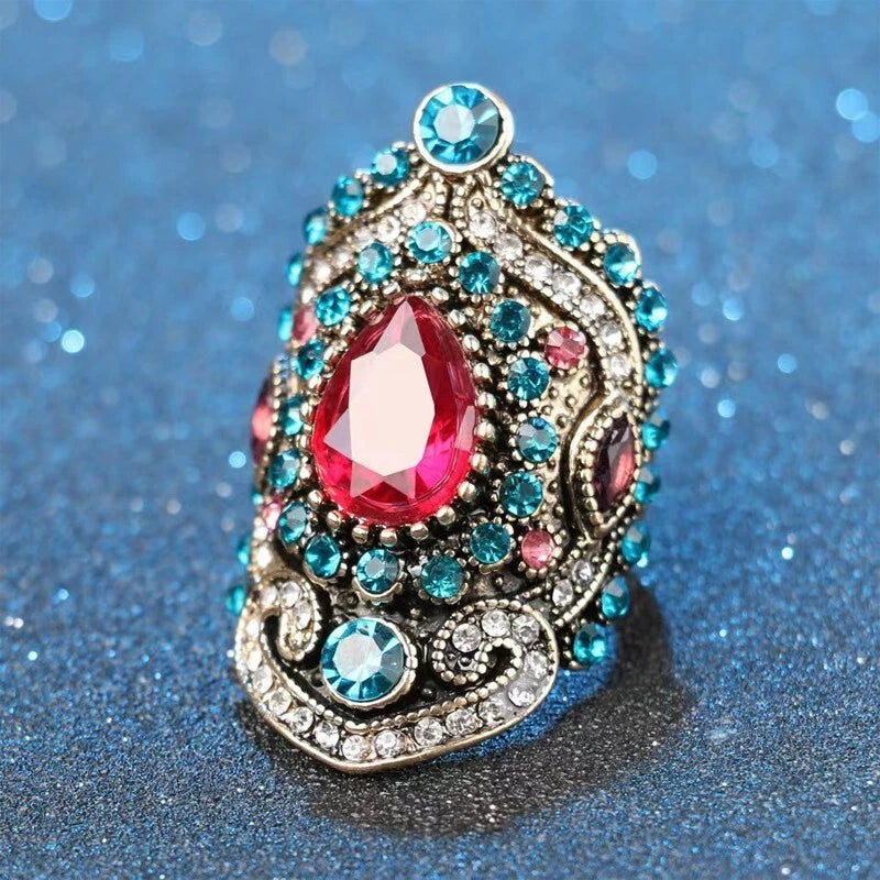 Vintage ruby wide ring Glass white square zircon ring ,Suitable for ladies -one