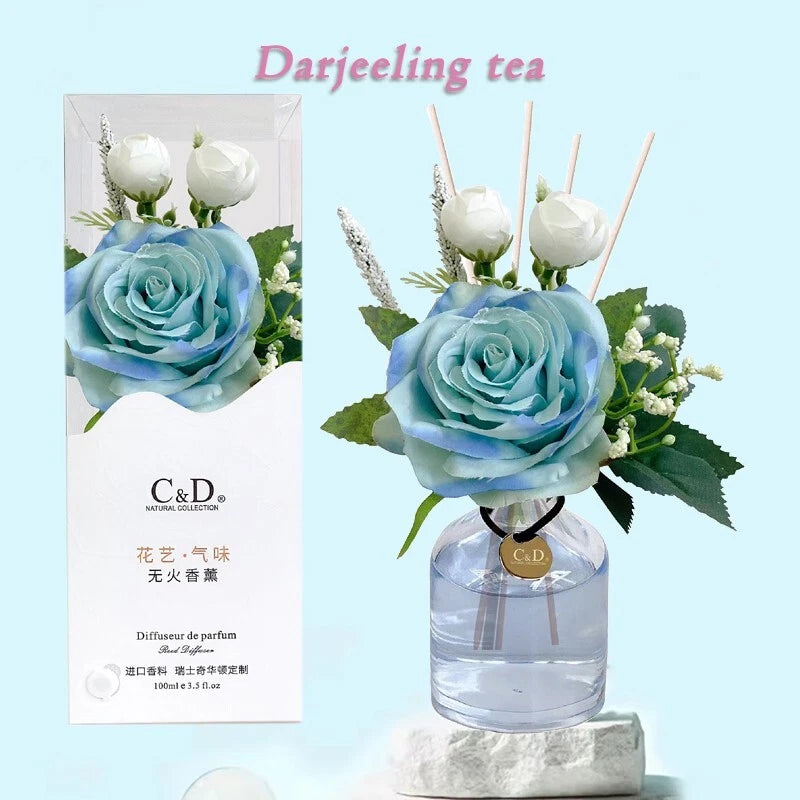 Artificial flower diffuser with stick, lavender floral, home decor -100ml