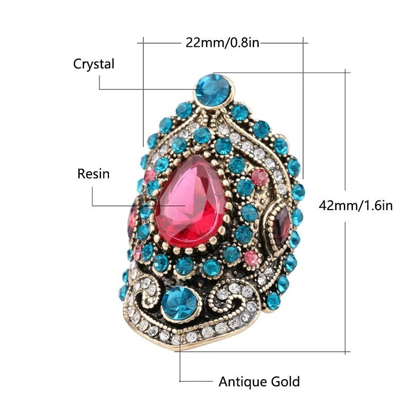 Vintage ruby wide ring Glass white square zircon ring ,Suitable for ladies -one