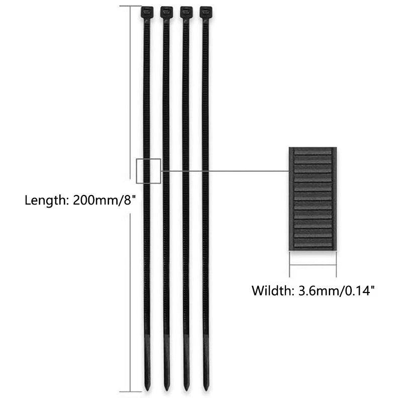 Multi-purpose UV-resistant black cable ties,8 inches (200mm),100 pieces per pack