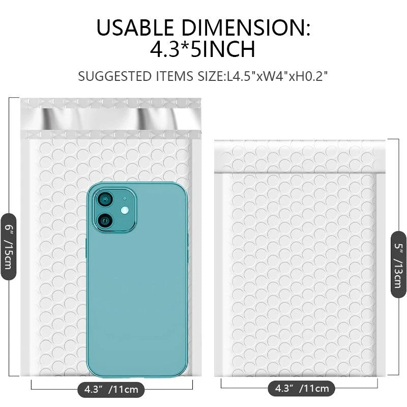 4.3 x 5 inch White Polyethylene Envelopes, Pack of 100, for Mailing Packages