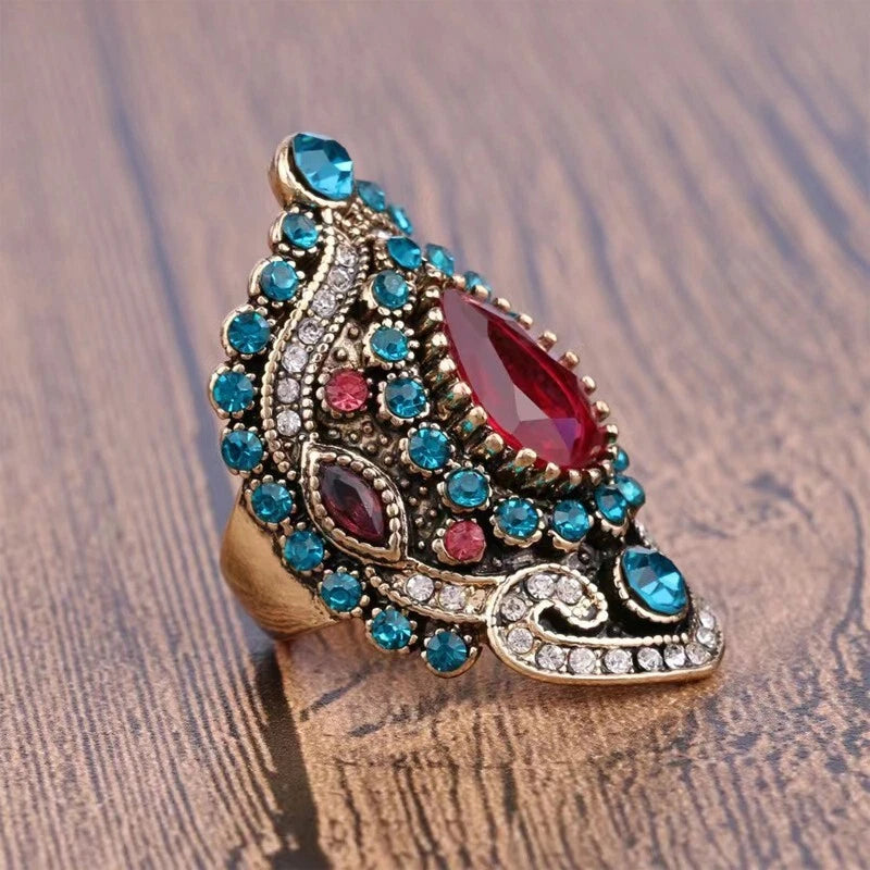 Vintage ruby wide ring Glass white square zircon ring ,Suitable for ladies -one