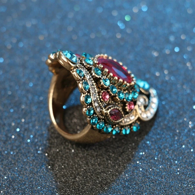 Vintage ruby wide ring Glass white square zircon ring ,Suitable for ladies -one