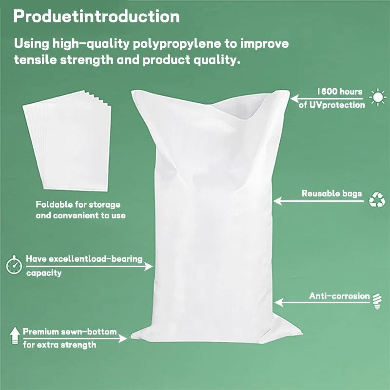 50/100 bags, white woven polypropylene sandbags, for flood control construction