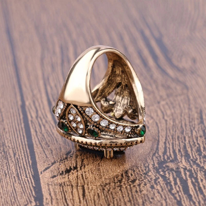 Vintage blue turquoise wide ring resin crystal ring, women's ring accessories