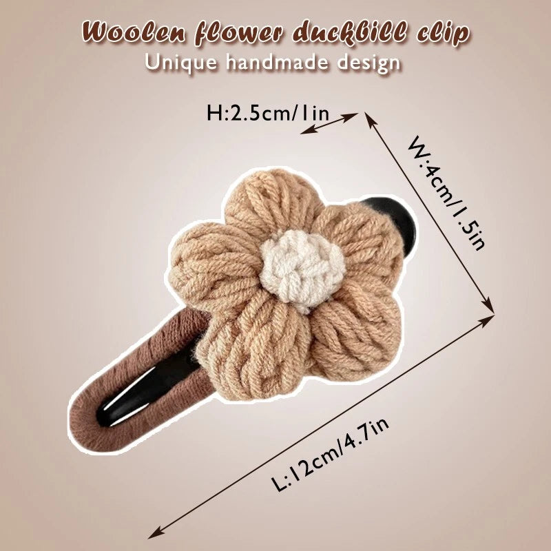 5-piece Elegant wool Large Flower Hair Duck Wallet and Hairpin Set - Ladies