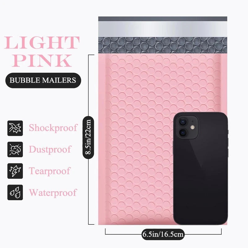 25 Pink Poly Bubble Mailers, 6.5 x 8.5 inches – Heavy-Duty Shipping Bags