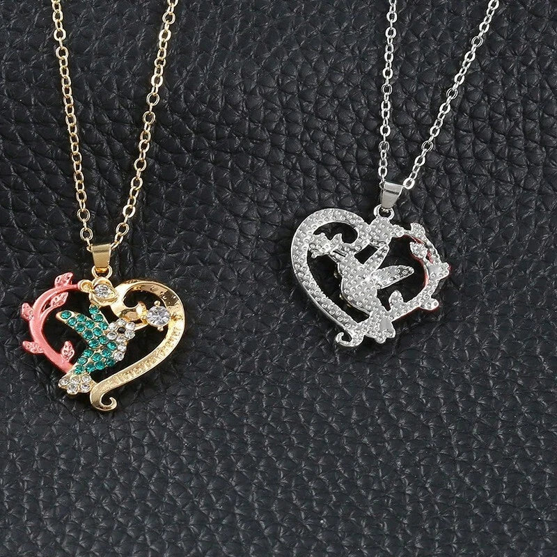 Rose heart-shaped pendant Hummingbird necklace/Birthday and Valentine's Day gift