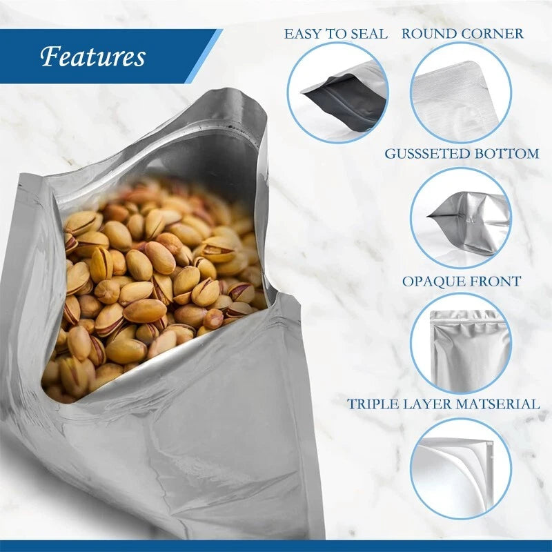 Polyester film bags, aluminum foil, off-white silver food packages, 20 pieces