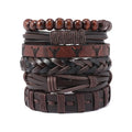 Set of 6 woven leather bracelets, unisex, adjustable, in black and brown.