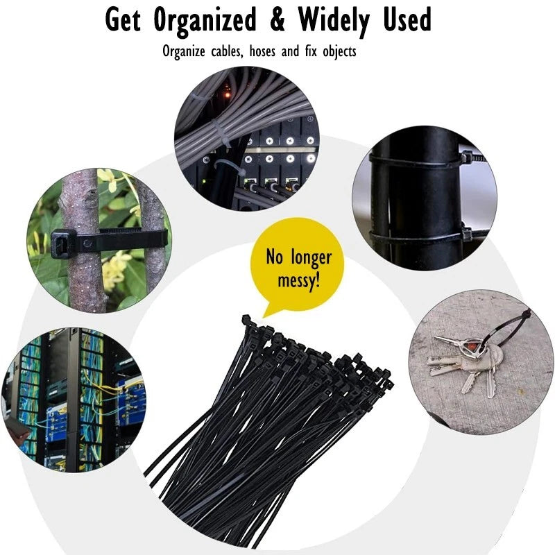 Multi-purpose UV-resistant black cable ties,8 inches (200mm),100 pieces per pack