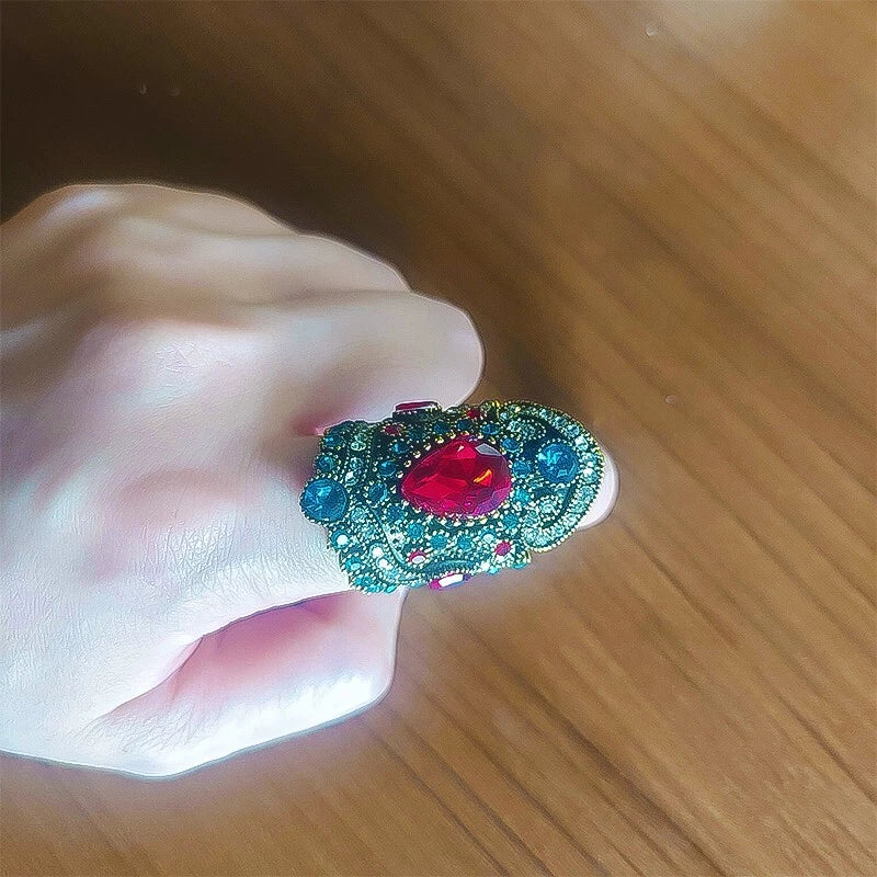 Vintage ruby wide ring Glass white square zircon ring ,Suitable for ladies -one