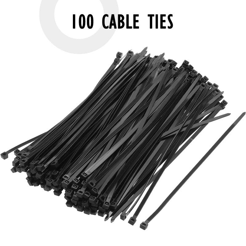 Multi-purpose UV-resistant black cable ties,8 inches (200mm),100 pieces per pack