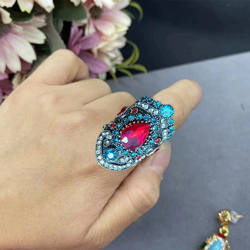 Vintage ruby wide ring Glass white square zircon ring ,Suitable for ladies -one